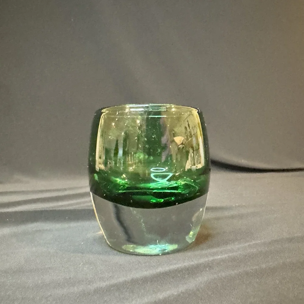 Crate & Barrel Emerald Green & Clear Glass Votive Tea Light Candle Holder
